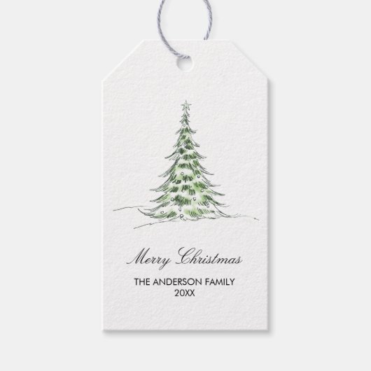 Botanischer Wasserfarben Frohe Weihnachtsbaum Geschenkanhänger (Vorderseite)
