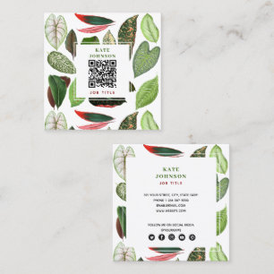 Botanischer Wasserfarben-Grün Blätter QR-Code  Quadratische Visitenkarte