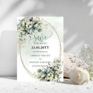 Botanischer Wasserfarben-Grün-Gold Save The Date