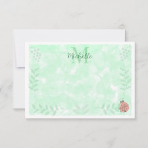 Botanischer Wasserfarben-Marienkäfer-Monogramm Mitteilungskarte