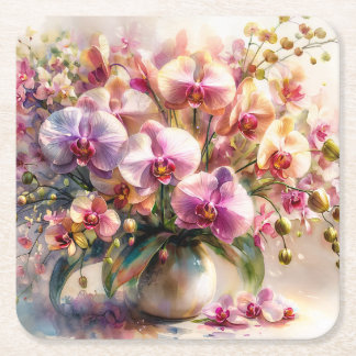 Botanischer Wasserfarben - Orchideen-Blumenkunst Rechteckiger Pappuntersetzer