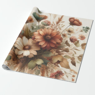 Botanischer Wasserfarbton Elegante Herbstblumen  Geschenkpapier