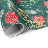 Botanischer Weihnachtsdruck Geschenkpapier (Rolleneckpunkt)