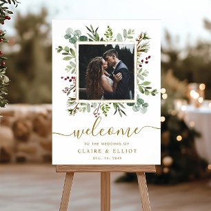 Botanischer Weihnachtsgold Hochzeitsempfang Foto Poster