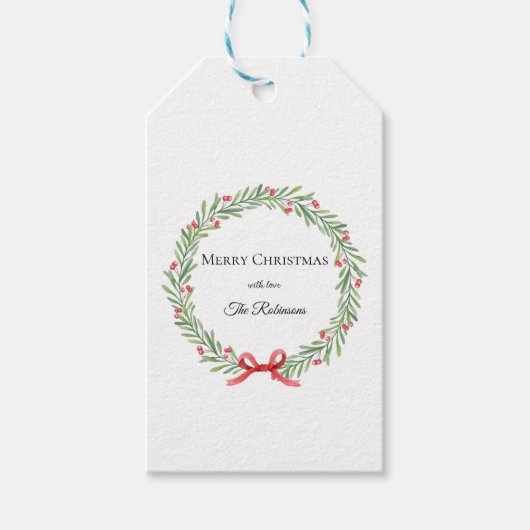 Botanischer Weihnachtskranz moderne Schrift Geschenkanhänger (Vorderseite)