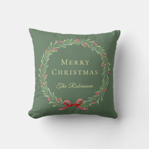 Botanischer Weihnachtskranz moderne Schrift Kissen