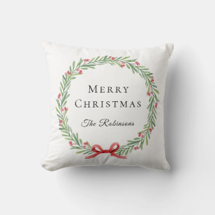 Botanischer Weihnachtskranz moderne Schrift Kissen