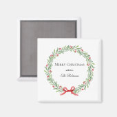 Botanischer Weihnachtskranz moderne Schrift Magnet (Vorderseite/Rückseite)