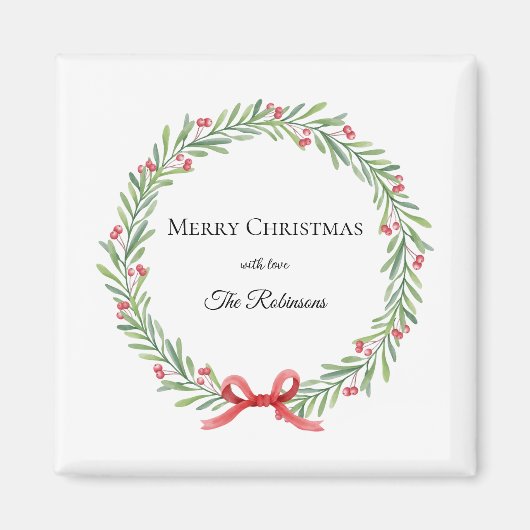 Botanischer Weihnachtskranz moderne Schrift Magnet (Vorne)