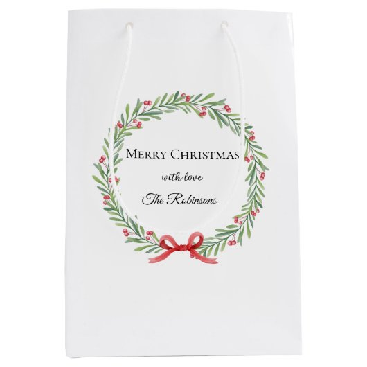 Botanischer Weihnachtskranz moderne Schrift Mittlere Geschenktüte (Vorderseite)