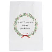 Botanischer Weihnachtskranz moderne Schrift Mittlere Geschenktüte (Rückseite)