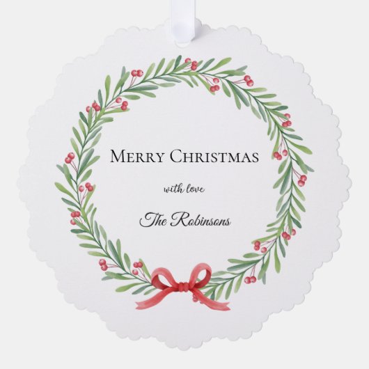 Botanischer Weihnachtskranz moderne Schrift Ornament Karte (Vorderseite)