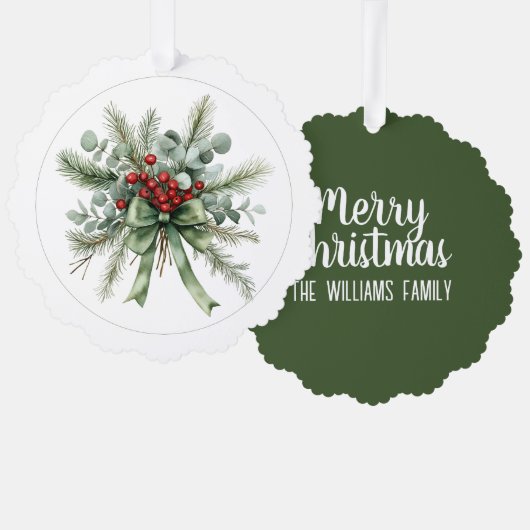 Botanischer Weihnachtskranz  Ornament Karte (Vorderseite/Rückseite)