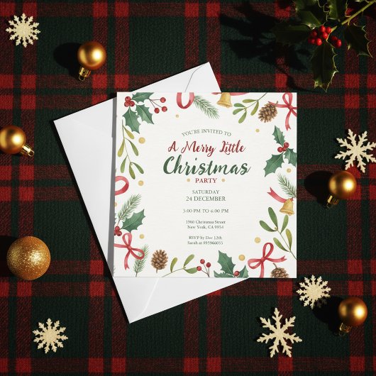 Botanischer Weihnachtskranz-Rahmen Einladung