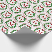 Botanischer Weihnachtskranz Rote Monogramm Weihnac Geschenkpapier (Ecke)