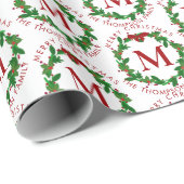 Botanischer Weihnachtskranz Rote Monogramm Weihnac Geschenkpapier (Rolleneckpunkt)