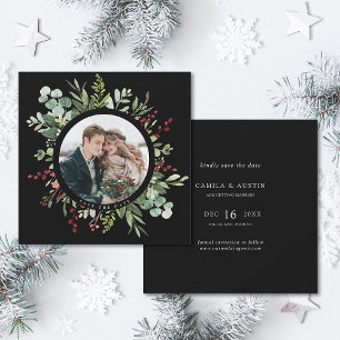 Botanischer Weihnachtswinterplatz Schwarz Save The Date