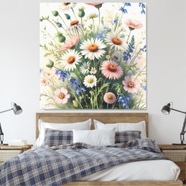 Botanischer Wildblumen-Wasserfarbenposter – Motiva Leinwanddruck