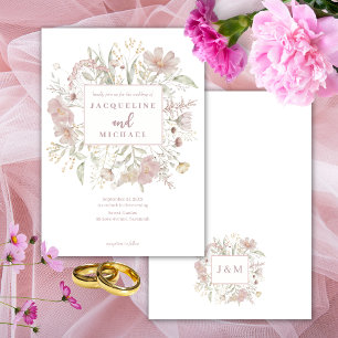 Botanischer Wildblumenrahmen Dusty Rose Hochzeit Einladung