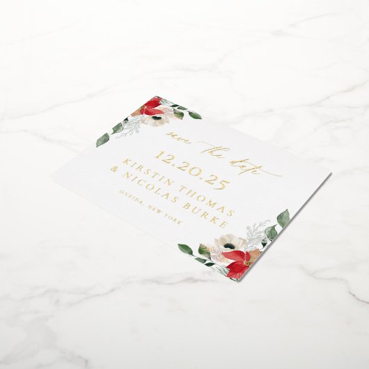 Botanischer Winter Save the Date Folie Einladungspostkarte (Gedreht)