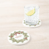 Botanischer Wreath Red Holly Monogram Getränkeuntersetzer (Seite)