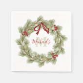 Botanischer Wreath Red Holly Monogram Serviette (Vorderseite)