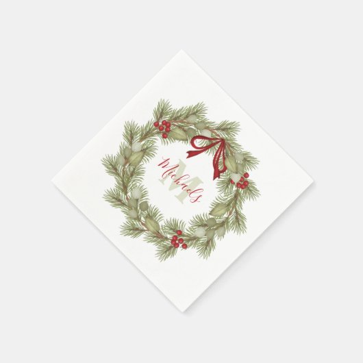 Botanischer Wreath Red Holly Monogram Serviette (Ecke)