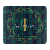 Botanischer Wreath Tartan kariertes Script Monogra Schneidebrett (Vorderseite)