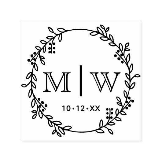 Botanischer Wreath Two Initial Wedding Monogram CO Permastempel (Design)