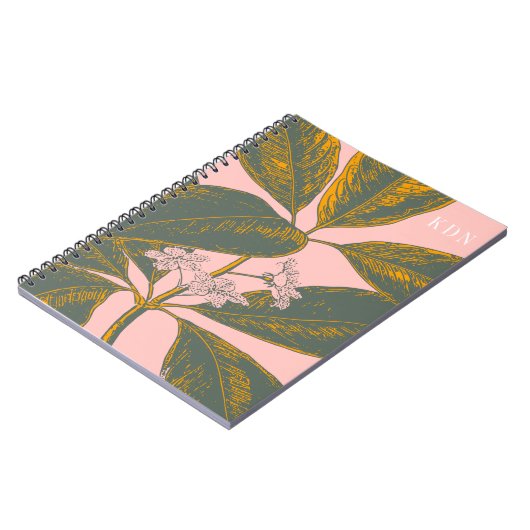 Botanischer Zeichn an der Frontseite Rosa und Grün Notizblock (Linke Seite)