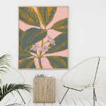 Botanischer Zeichn an der Frontseite Rosa und Grün Poster<br><div class="desc">Eine schöne Blumenbilderin eines tropischen Bananenpalmenblattes in Grün und Gelb auf einem rot-rosa Hintergrund</div>