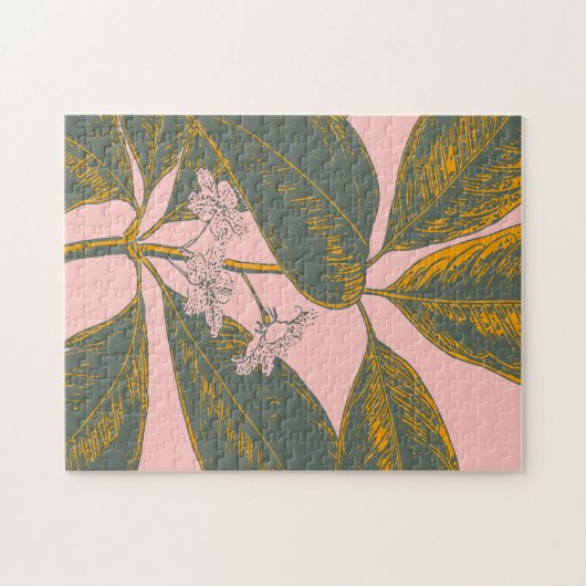 Botanischer Zeichn an der Frontseite Rosa und Grün Puzzle (Horizontal)