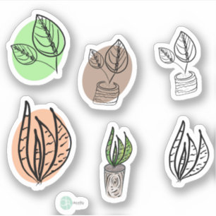 Botanischer Zimmerpflanzen-Mix-Planer Aufkleber