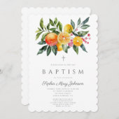 Botanischer Zitruskreuz Taufe Einladung (Vorne/Hinten)