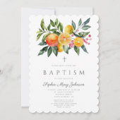 Botanischer Zitruskreuz Taufe Einladung (Vorderseite)