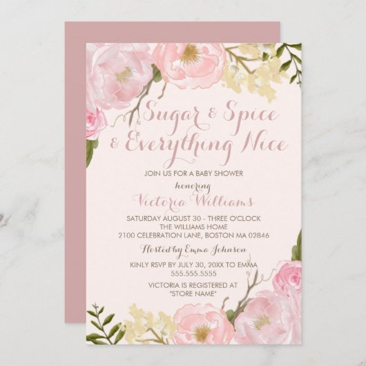 Botanischer Zucker & Spice Girl Babydusche einlade Einladung (Vorne/Hinten)