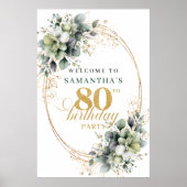 Botanisches 80. Eukalyptus-Gold-Willkommensschild Poster (Vorne)