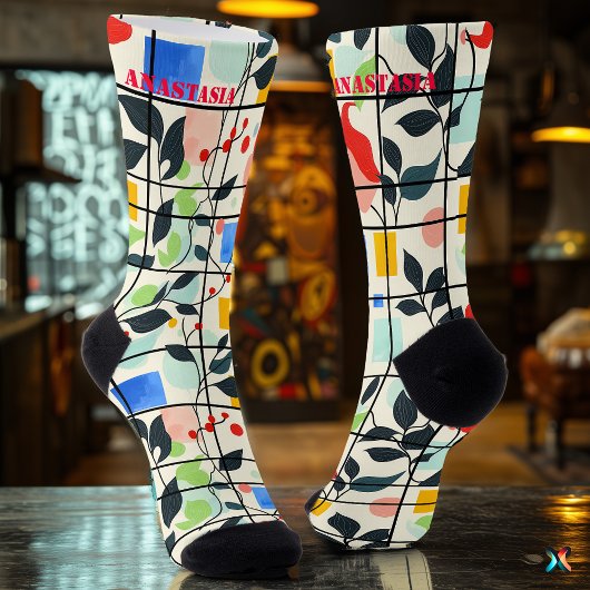Botanisches Abstrakt mit farbigen geometrischen Ak Socken