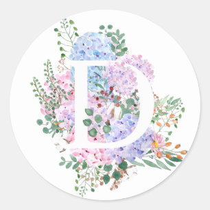 Botanisches Alphabet D Hydrangea-Blume Runder Aufkleber