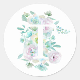 Botanisches Alphabet T grüne und violette Blumen Runder Aufkleber