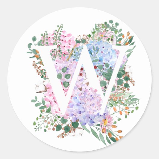 Botanisches Alphabet W Hydrangea-Blume Runder Aufkleber (Vorderseite)