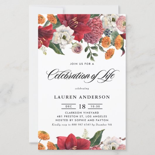 Botanisches Amaryllis und Mums-Feier des Lebens (Vorderseite)