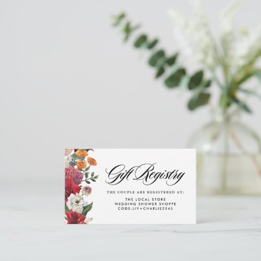 Botanisches Amaryllis- und Mums-Hochzeitsregister Begleitkarte (Stehend Vorderseite)