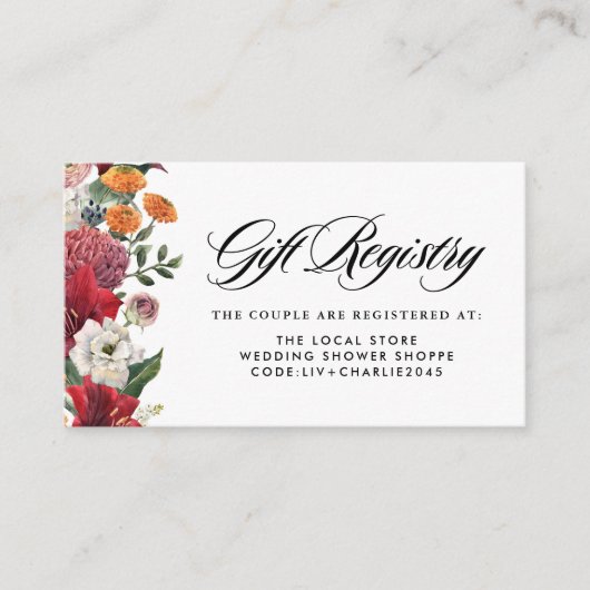 Botanisches Amaryllis- und Mums-Hochzeitsregister Begleitkarte (Vorderseite)