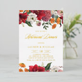 Botanisches Amaryllis und Mums Probe Abendessen Folieneinladung (Stehend vorne)