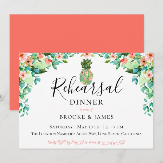 Botanisches Ananas-Proben-Abendessen Einladung (Vorne/Hinten)