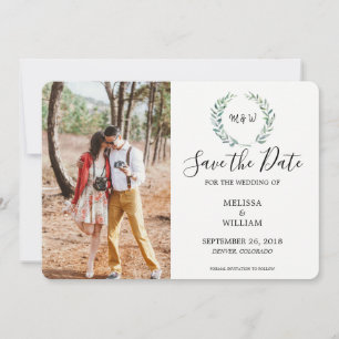 Botanisches Aquarell-Blätter mit Monogramm Foto Save The Date