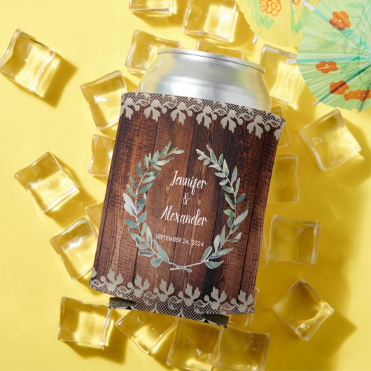 Botanisches Aquarell Blätter rustikales Holz Hochz Dosenkühler (In Situ Sommer)