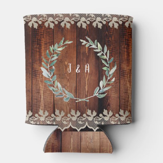 Botanisches Aquarell Blätter rustikales Holz Hochz Dosenkühler (Rückseite)