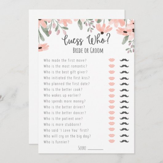 Botanisches Aquarell-Brautparty Raten Sie, wer spi Programm (Vorne/Hinten)